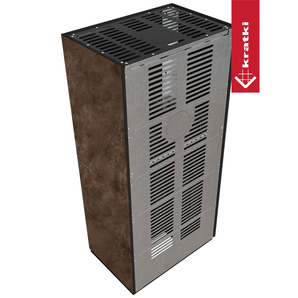 Kaminbausatz KRATKI FLOKI BOX links 8 kW Ø 160 Quarzsinter OXIDE MORO mit Türfeder