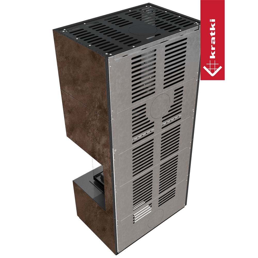 Kaminbausatz KRATKI FLOKI BOX rechts 8 kW Ø 160 Quarzsinter OXIDE MORO mit Türfeder