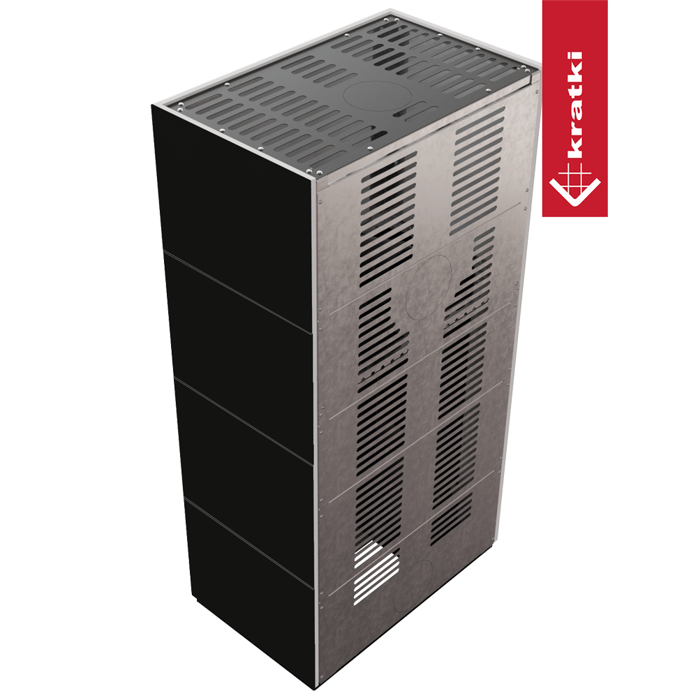 Kaminbausatz KRATKI FLOKI BOX 8 kW Ø 160 Quarzsinter NERO ASSOLUTO mit Türfeder