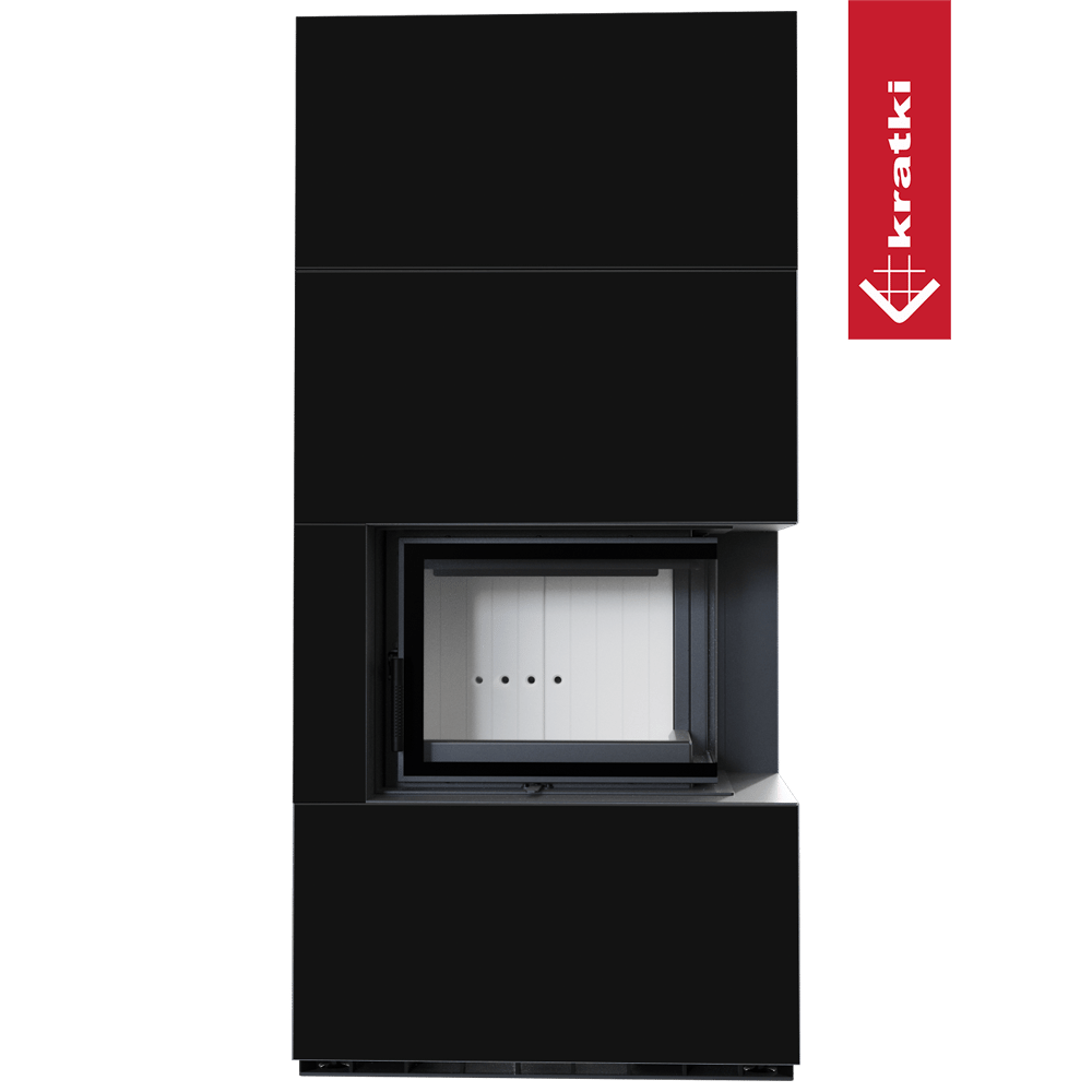 Kaminbausatz KRATKI FLOKI BOX rechts 8 kW Ø 160 Quarzsinter NERO ASSOLUTO mit Türfeder
