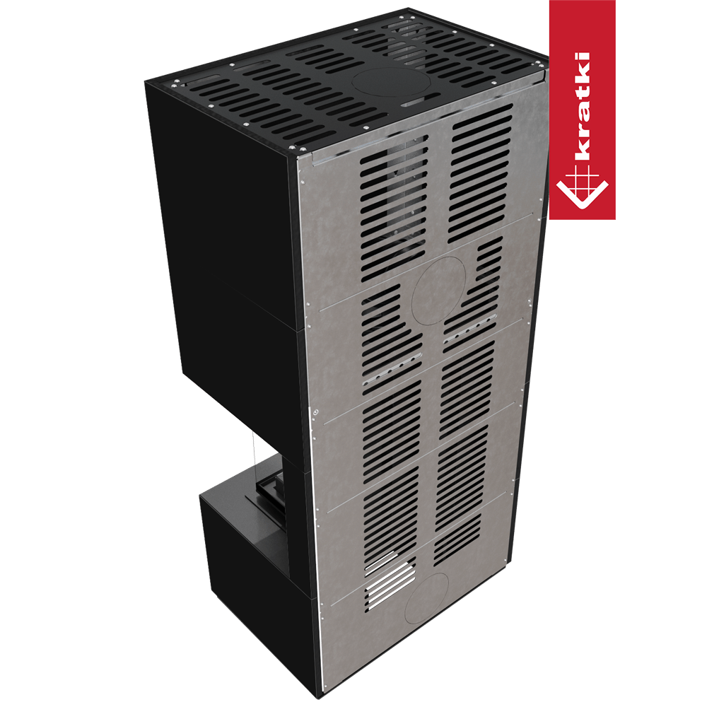 Kaminbausatz KRATKI FLOKI BOX rechts 8 kW Ø 160 Quarzsinter NERO ASSOLUTO mit Türfeder