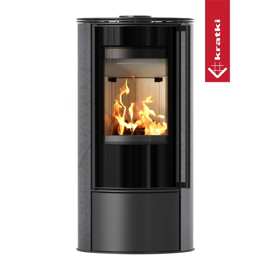 Kaminofen aus Stahl KRATKI ERIK Ø 150 5,5 kW dekorative Keramiken GRAFITE SATIN