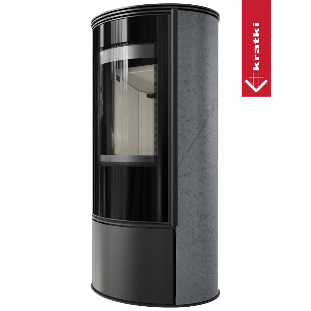 Kaminofen aus Stahl KRATKI ERIK Ø 150 5,5 kW dekorative Keramiken GRAFITE SATIN