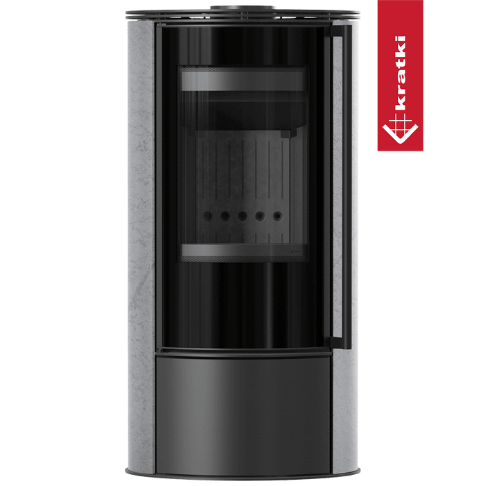 Kaminofen aus Stahl KRATKI ERIK Ø 150 5,5 kW dekorative Keramiken GRAY SATIN schwarz Verkleidung