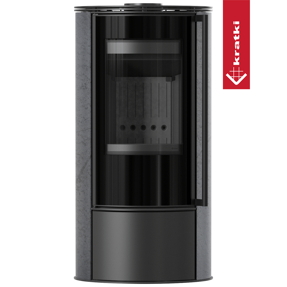 Kaminofen aus Stahl KRATKI ERIK Ø 150 5,5 kW dekorative Keramiken GRAFITE SATIN schwarz Verkleidung