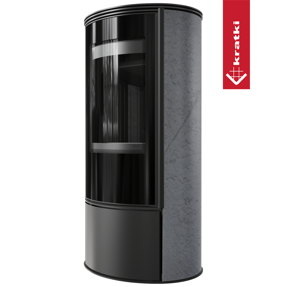Kaminofen aus Stahl KRATKI ERIK Ø 150 5,5 kW dekorative Keramiken GRAFITE SATIN schwarz Verkleidung