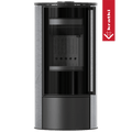 Kaminofen aus Stahl KRATKI ERIK Ø 150 5,5 kW dekorative Keramiken GRAY SATIN schwarz Verkleidung mit Türfeder