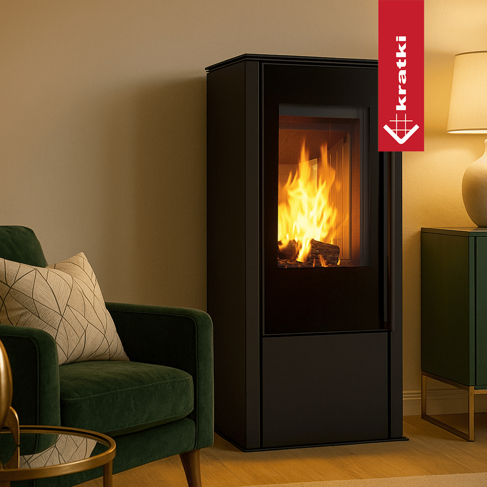 Kaminofen aus Stahl KRATKI HATI Ø 150 5,5 kW schwarz Verkleidung