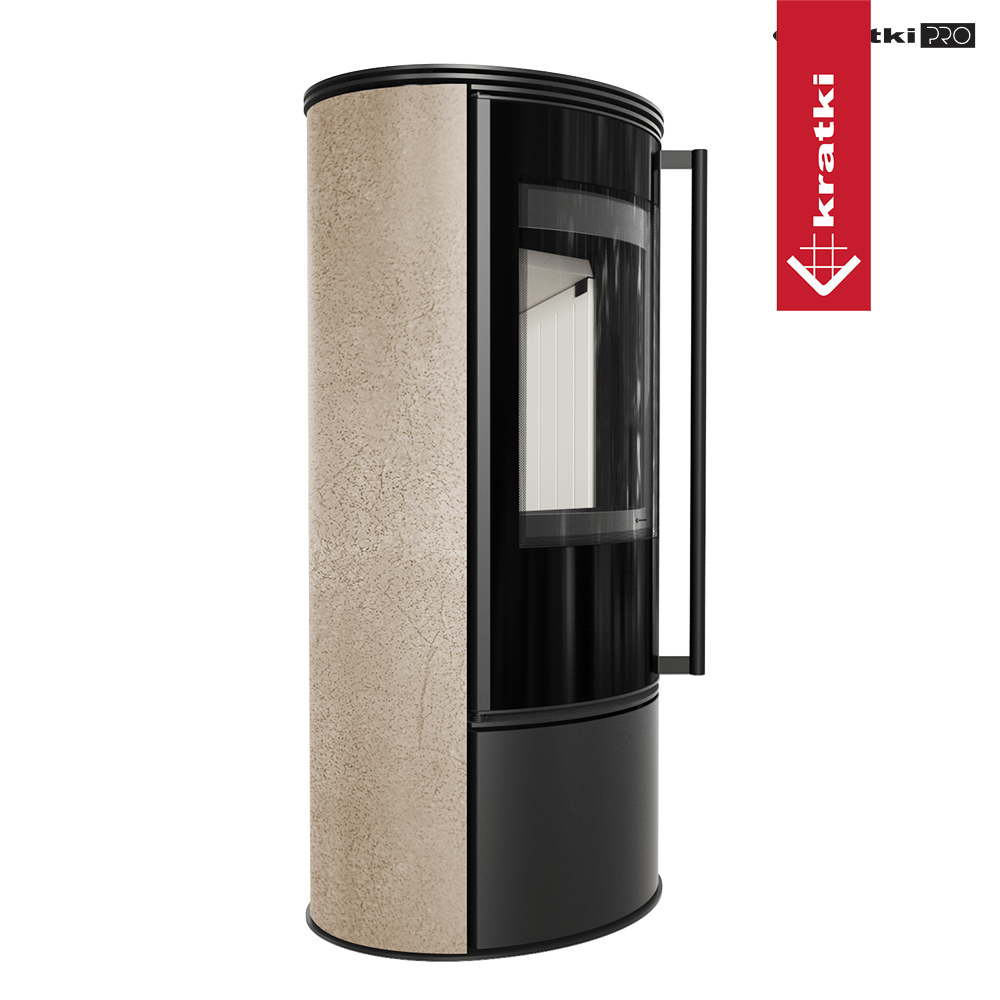 Kaminofen aus Stahl KRATKI ERIK Ø 150 5,5 kW dekorative Keramiken GOLD SATIN