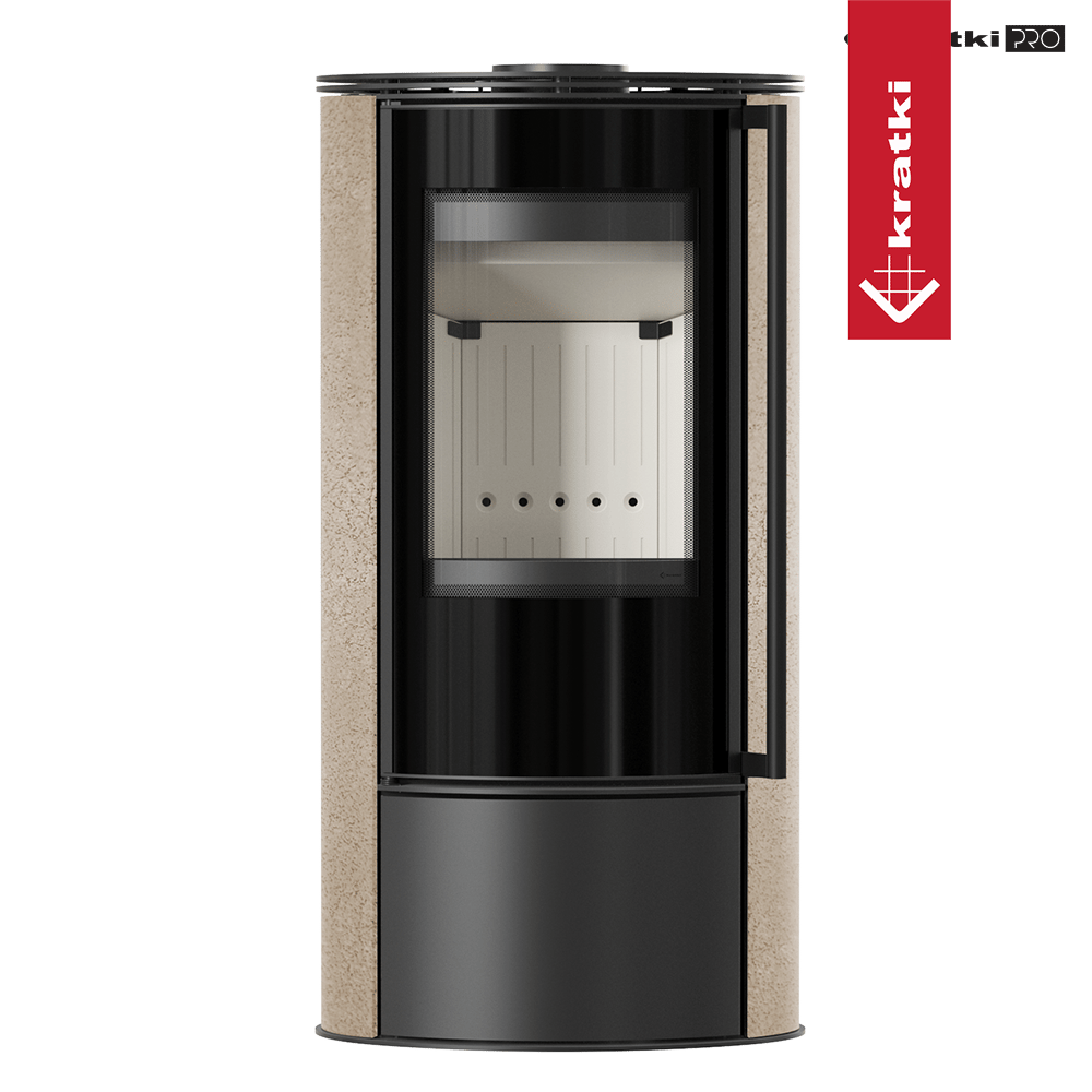 Kaminofen aus Stahl KRATKI ERIK Ø 150 5,5 kW dekorative Keramiken GOLD SATIN