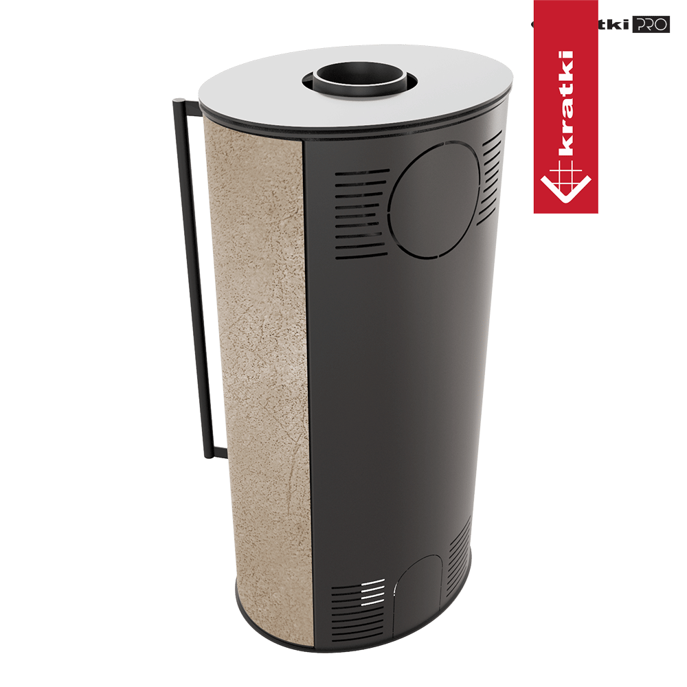 Kaminofen aus Stahl KRATKI ERIK Ø 150 5,5 kW dekorative Keramiken GOLD SATIN