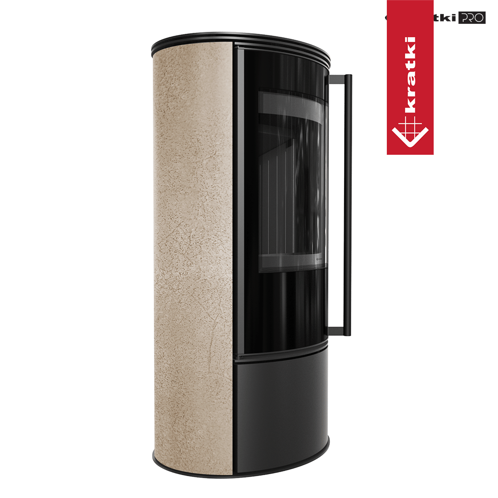 Kaminofen aus Stahl KRATKI ERIK Ø 150 5,5 kW dekorative Keramiken GOLD SATIN schwarz Verkleidung