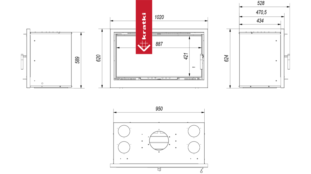 Kamin-Kassette KRATKI ARKE 95 14 kW Ø 200
