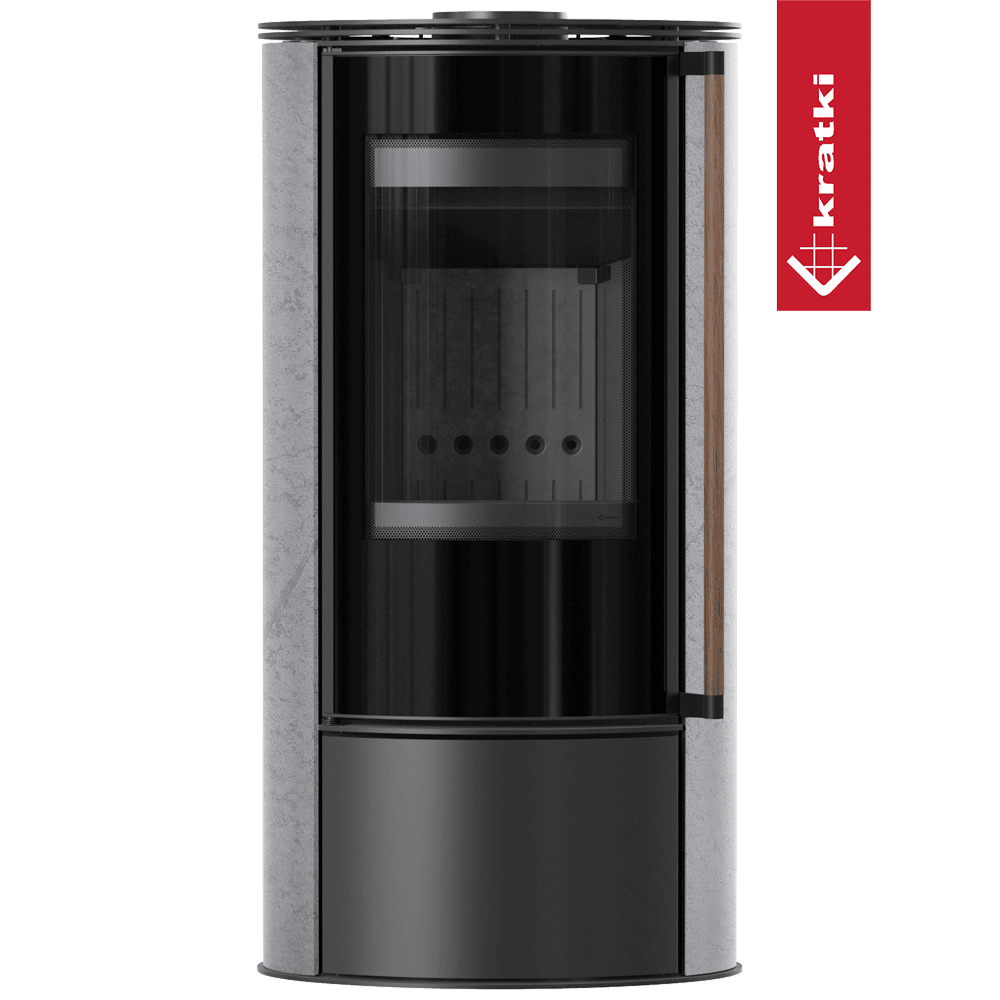 KRATKI ERIK Ofen Ø150 5 5kW GREY SATIN Stahldeckel schwarz Softclose Griff