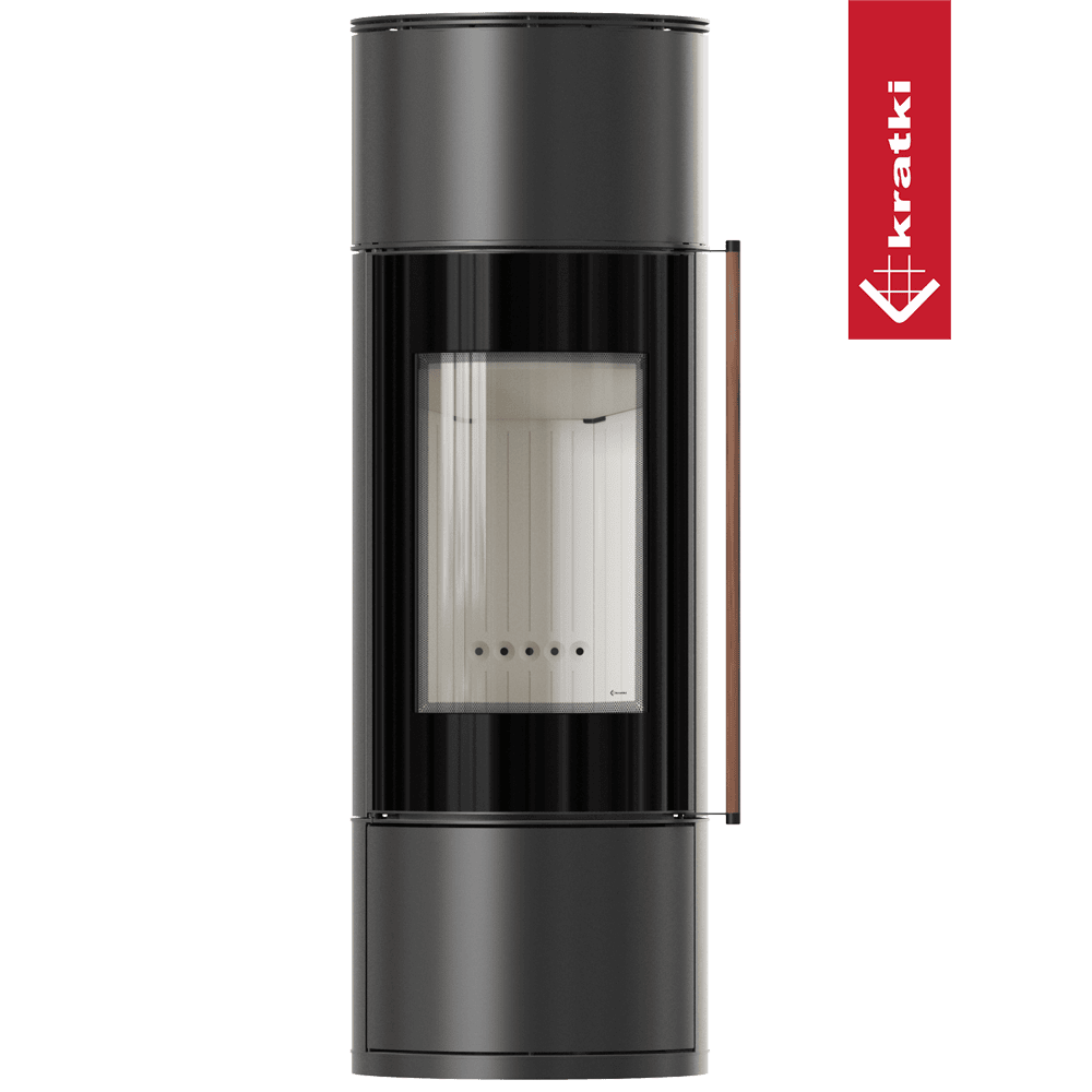 Kaminofen aus Stahl KRATKI AMBLER Ø 150 7 kW Griff aus Jatobaholz