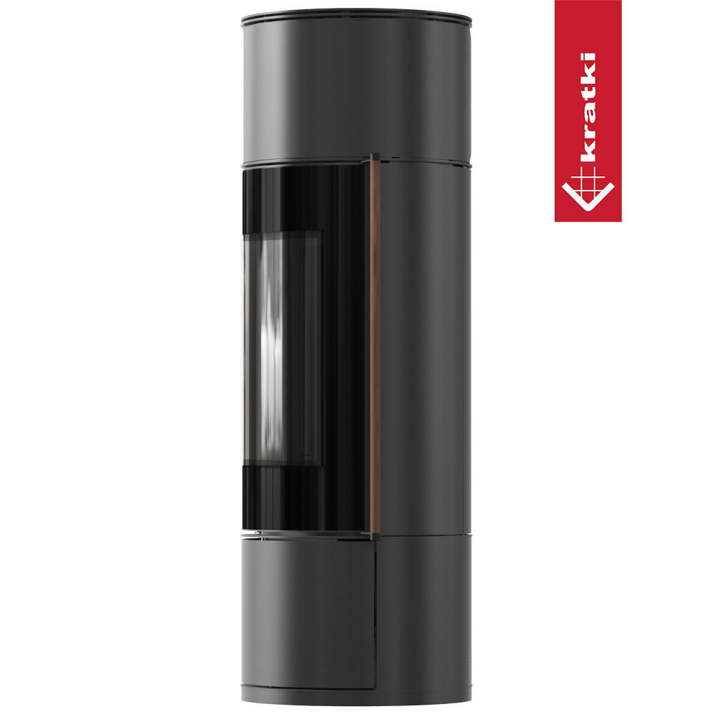 Kaminofen aus Stahl KRATKI AMBLER Ø150 7 kW schwarz Verkleidung griff Jatobaholz