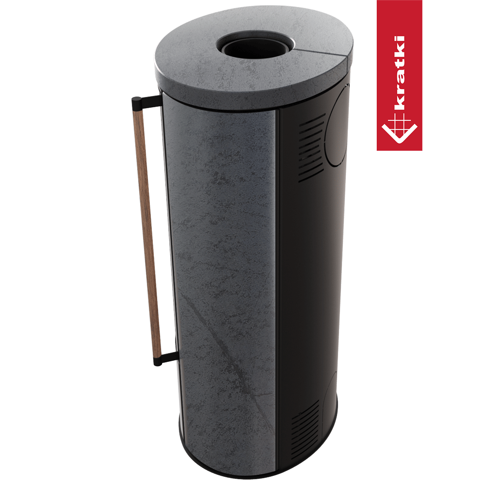 KRATKI ERIK Ø150 5,5 kW Keramikofen GRAFITE SATIN Deckel Griff aus Jatoba