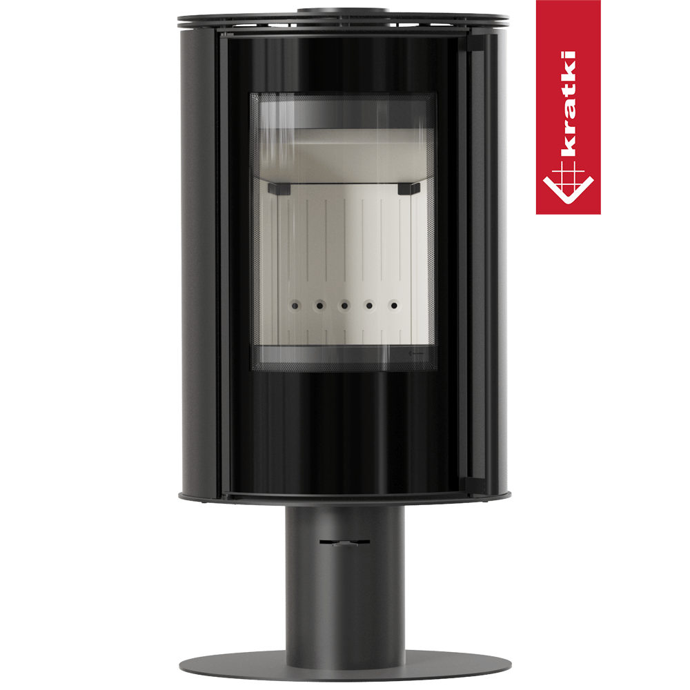 Kaminofen aus Stahl mit Sockel KRATKI ERIK Ø 150 5,5 kW mit Türfeder