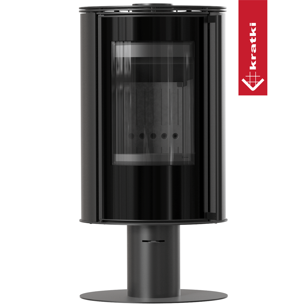 Kaminofen aus Stahl mit Sockel KRATKI ERIK Ø 150 5,5 kW schwarz Verkleidung mit Türfeder