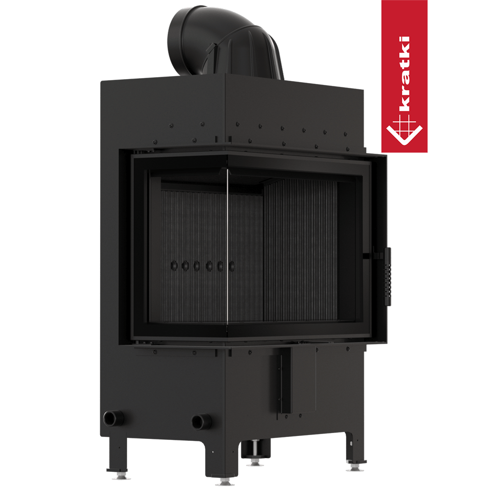 Kamineinsatz aus Stahl KRATKI LUCY links 12 kW Ø 200 schwarz Verkleidung