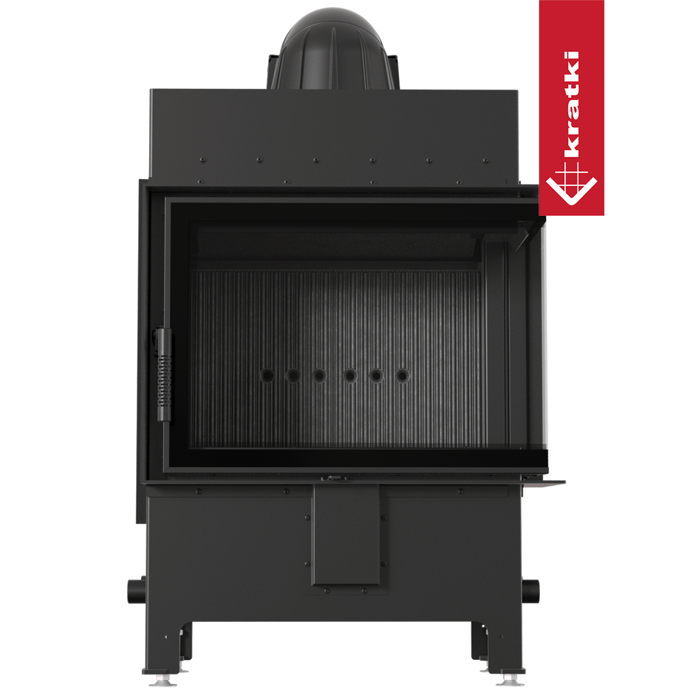 Kamineinsatz aus Stahl KRATKI LUCY rechts 12 kW Ø 200 schwarz Verkleidung