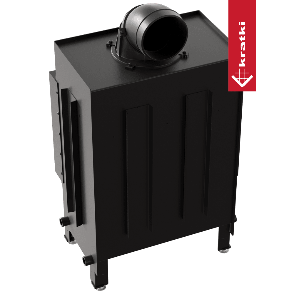 Kamineinsatz aus Stahl KRATKI LUCY links 12 kW Ø 200 schwarz Verkleidung mit Türfeder