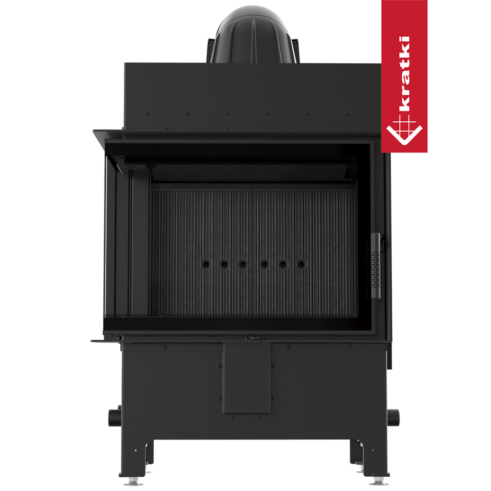 Kamineinsatz aus Stahl KRATKI LUCY links 12 kW Ø 200 schwarz Verkleidung mit Türfeder