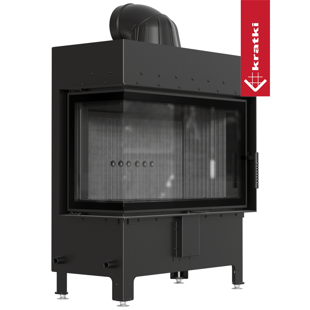 Kamineinsatz aus Stahl KRATKI LUCY links 14 kW Ø 200 schwarz Verkleidung