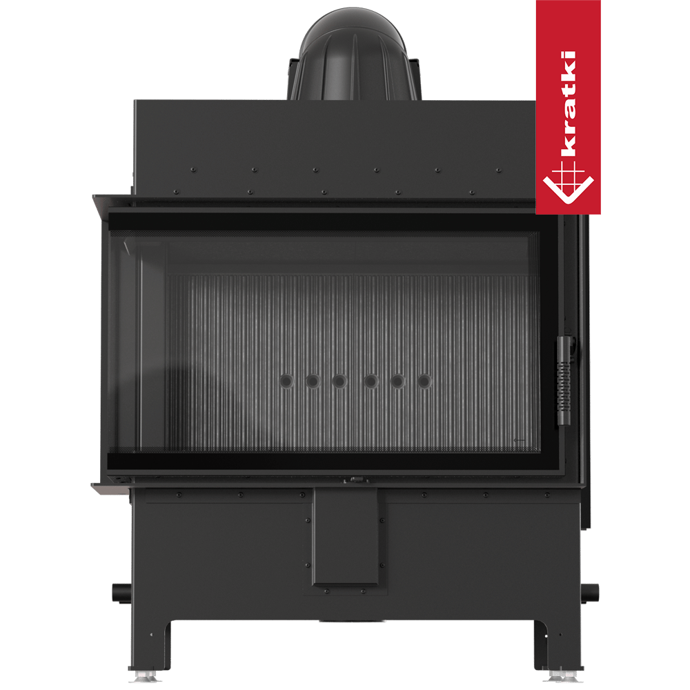 Kamineinsatz aus Stahl KRATKI LUCY links 14 kW Ø 200 schwarz mit Türfeder