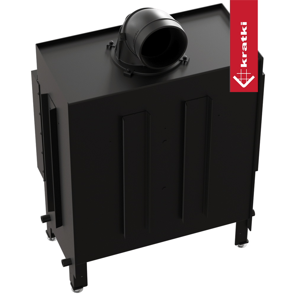 Kamineinsatz aus Stahl KRATKI LUCY links 14 kW Ø 200 schwarz mit Türfeder