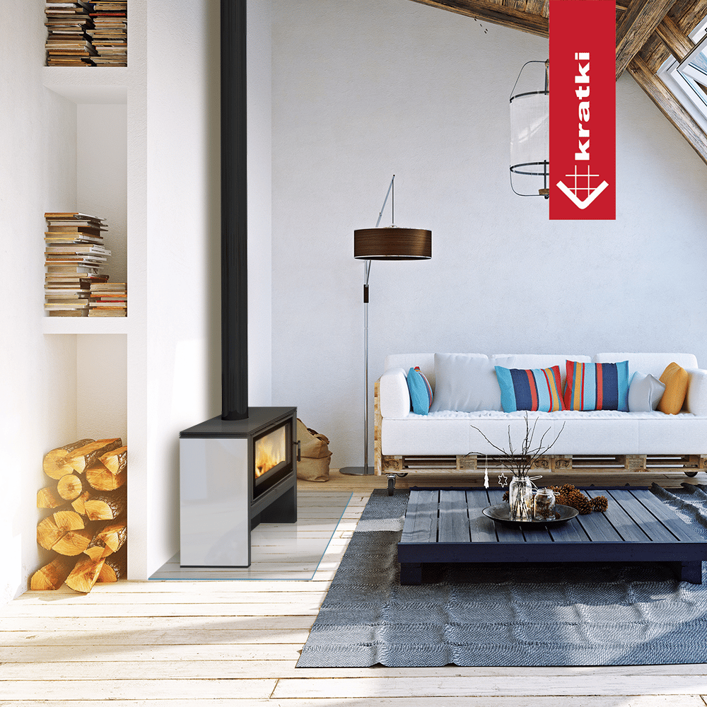 Kaminofen aus Stahl KRATKI JUNO 12 kW Ø 160 weißes Paneel