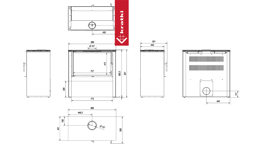 Kaminofen aus Stahl KRATKI JUNO 12 kW Ø 160 weißes Paneel
