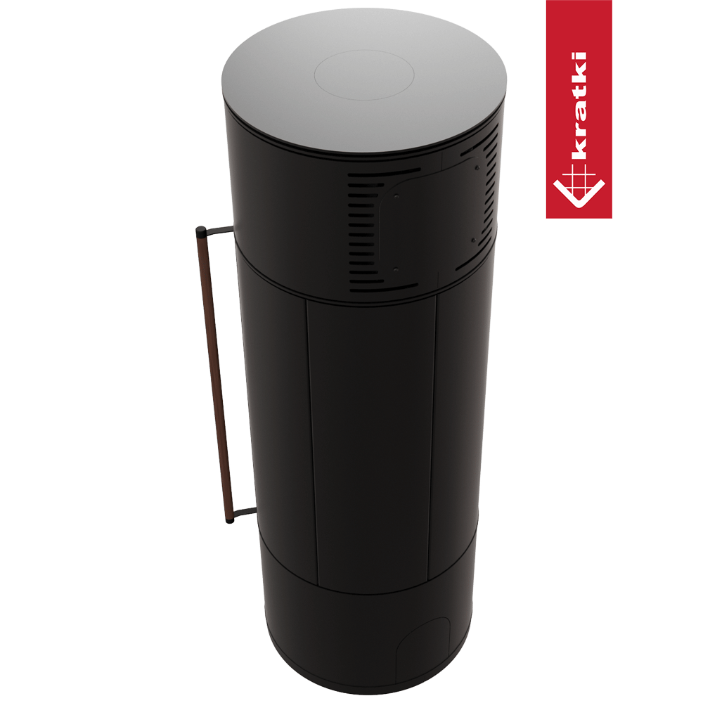 Kaminofen aus Stahl KRATKI AMBLER Ø 150 7 kW schwarz mit Türfeder griff Jatobaholz