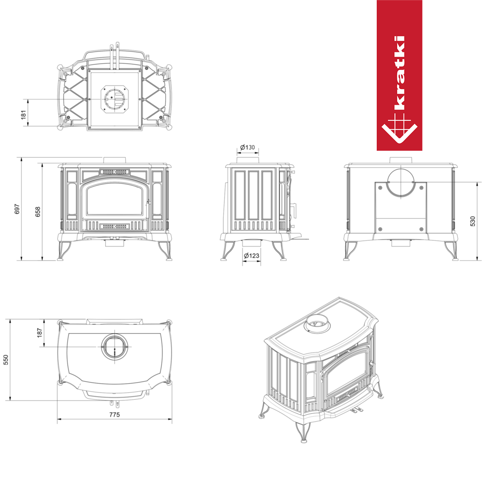 Kaminofen Gusseisen KRATKI K9 ECO Ø 130 8 kW