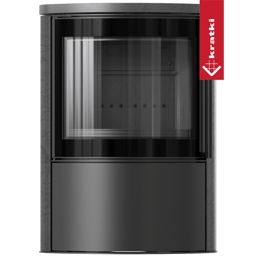 Stahlfreistehenderofen BJORN Ø 150 7kW dekorative Speicherkeramik GRAFITE SATIN Keramikabdeckung; schwarze Thermotec