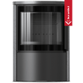 BJORN Ø 150 7 kW freistehender Stahlofen, dekorative GRAY SATIN-Speicherkeramik, Keramikabdeckung; schwarzes Thermotec