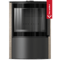 BJORN Ø 150 7 kW freistehender Stahlofen, dekorative GOLD SATIN-Speicherkeramik; Stahlabdeckung; schwarzes Thermotec
