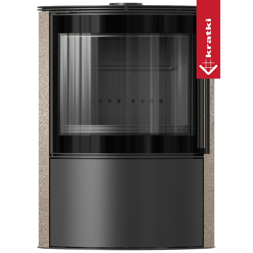 BJORN Ø 150 7 kW freistehender Stahlofen, dekorative GOLD SATIN Speicherkeramik; Stahlabdeckung; schwarzes Thermotec; mit Verschlussmechanismus
