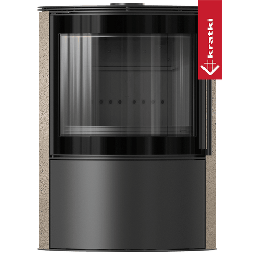 BJORN Ø 150 7 kW freistehender Stahlofen, dekorative GOLD SATIN Speicherkeramik; Stahlabdeckung; schwarzes Thermotec; mit Verschlussmechanismus