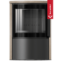 BJORN Ø 150 7 kW freistehender Stahlofen, dekorative GOLD SATIN-Speicherkeramik; Keramikabdeckung; schwarzes Thermotec; mit Verschlussmechanismus