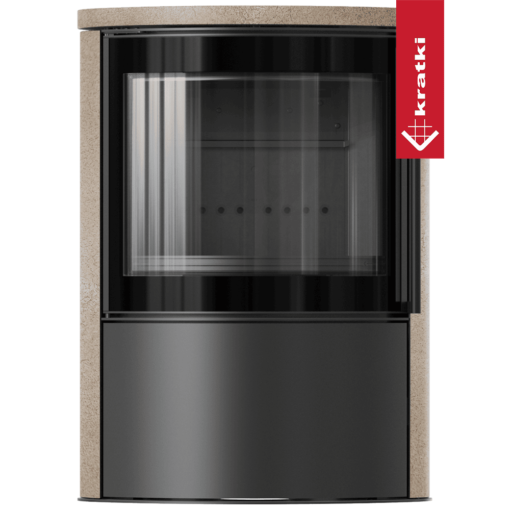 BJORN Ø 150 7 kW freistehender Stahlofen, dekorative GOLD SATIN-Speicherkeramik; Keramikabdeckung; schwarzes Thermotec; mit Verschlussmechanismus