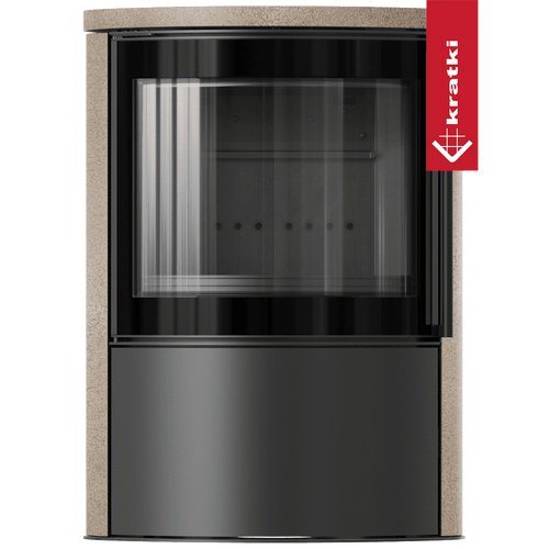 BJORN Ø 150 7 kW freistehender Stahlofen, dekorative GOLD SATIN-Speicherkeramik; Keramikabdeckung; schwarzes Thermotec; mit Verschlussmechanismus