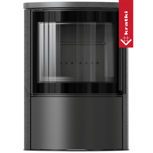 Stahlfreistehender Ofen BJORN Ø 150 7kW dekorative keramische Speichermaterial GRAFITE SATIN keramische Abdeckung; schwarzes Thermotec; mit Selbstschließmechanismus