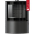 BJORN Ø 150 7 kW freistehender Stahlofen, dekorative GRAY SATIN-Speicherkeramik, Stahlabdeckung; schwarzes Thermotec; mit Verschlussmechanismus