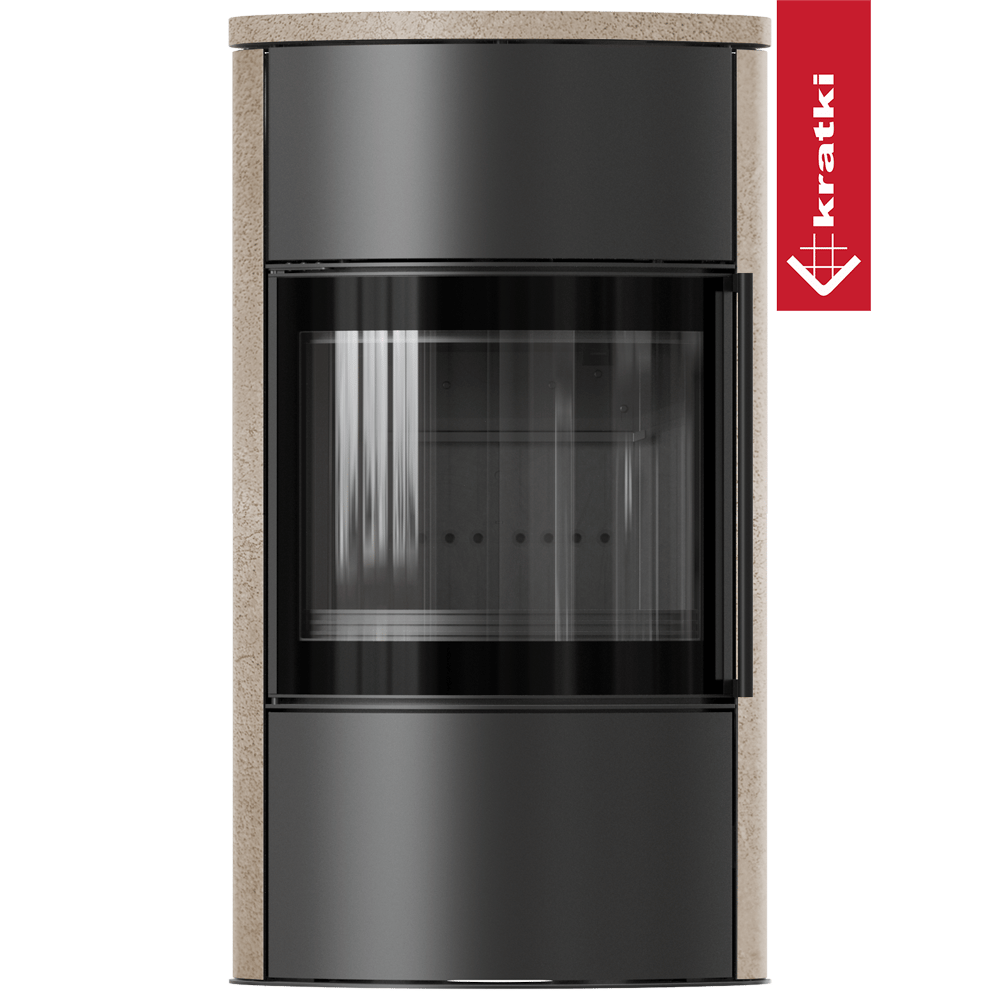 BJORN Ø 150 7 kW freistehender Stahlofen Hochdekorative GOLD SATIN Speicherkeramik; Keramikabdeckung; schwarzes Thermotec