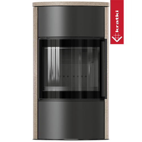 BJORN Ø 150 7 kW freistehender Stahlofen Hochdekorative GOLD SATIN Speicherkeramik; Keramikabdeckung; schwarzes Thermotec