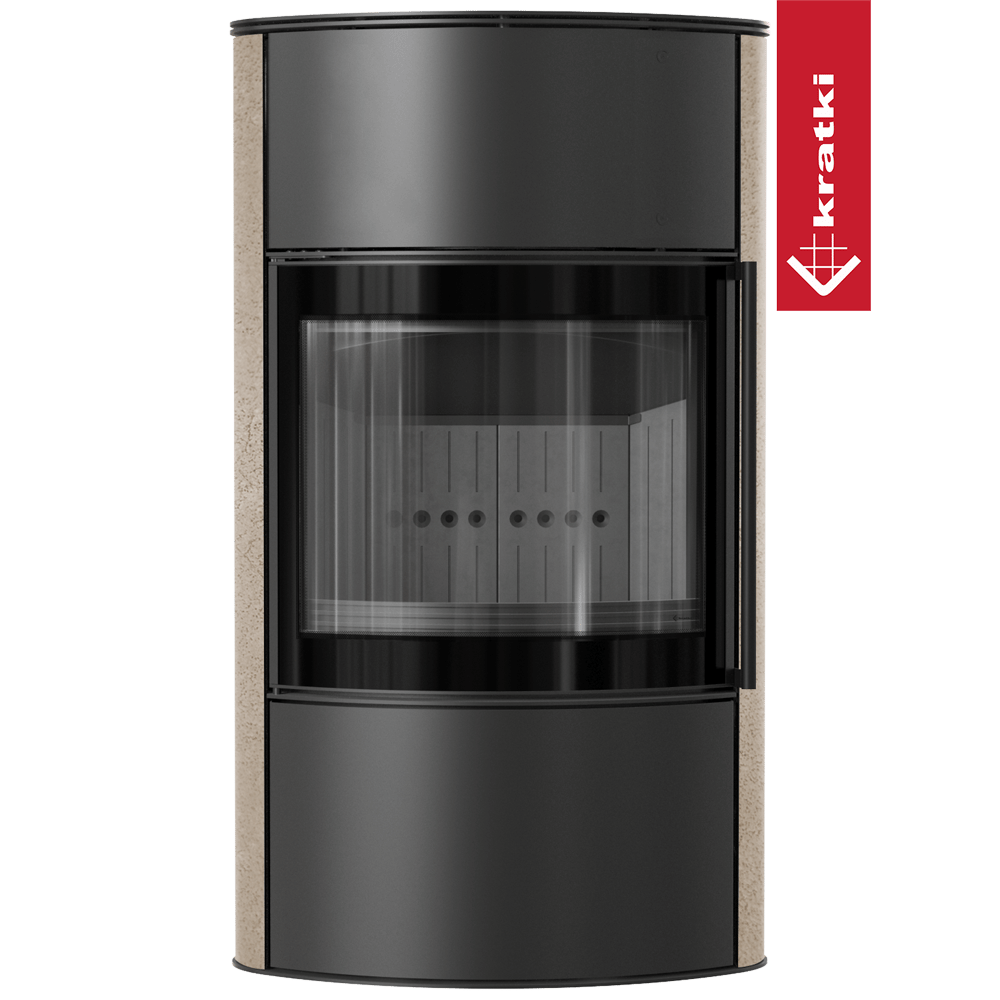 BJORN freistehender Stahlofen Ø 150 7 kW Hochdekorative GOLD SATIN Speicherkeramik; Stahlabdeckung; schwarzes Thermotec