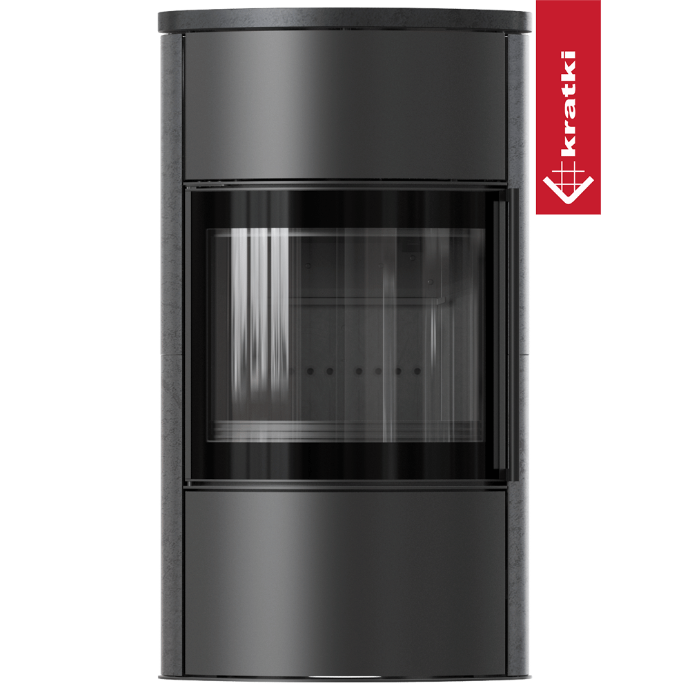 BJORN Ø 150 7 kW freistehender Stahlofen Hochdekorative GRAFITE SATIN Speicherkeramik; Keramikabdeckung; schwarzes Thermotec; mit Verschlussmechanismus