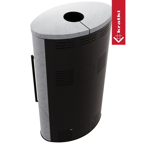 BJORN freistehender Stahlofen Ø 150 7 kW Hochdekorative Speicherkeramik GRAY SATIN; Keramikabdeckung; schwarzes Thermotec