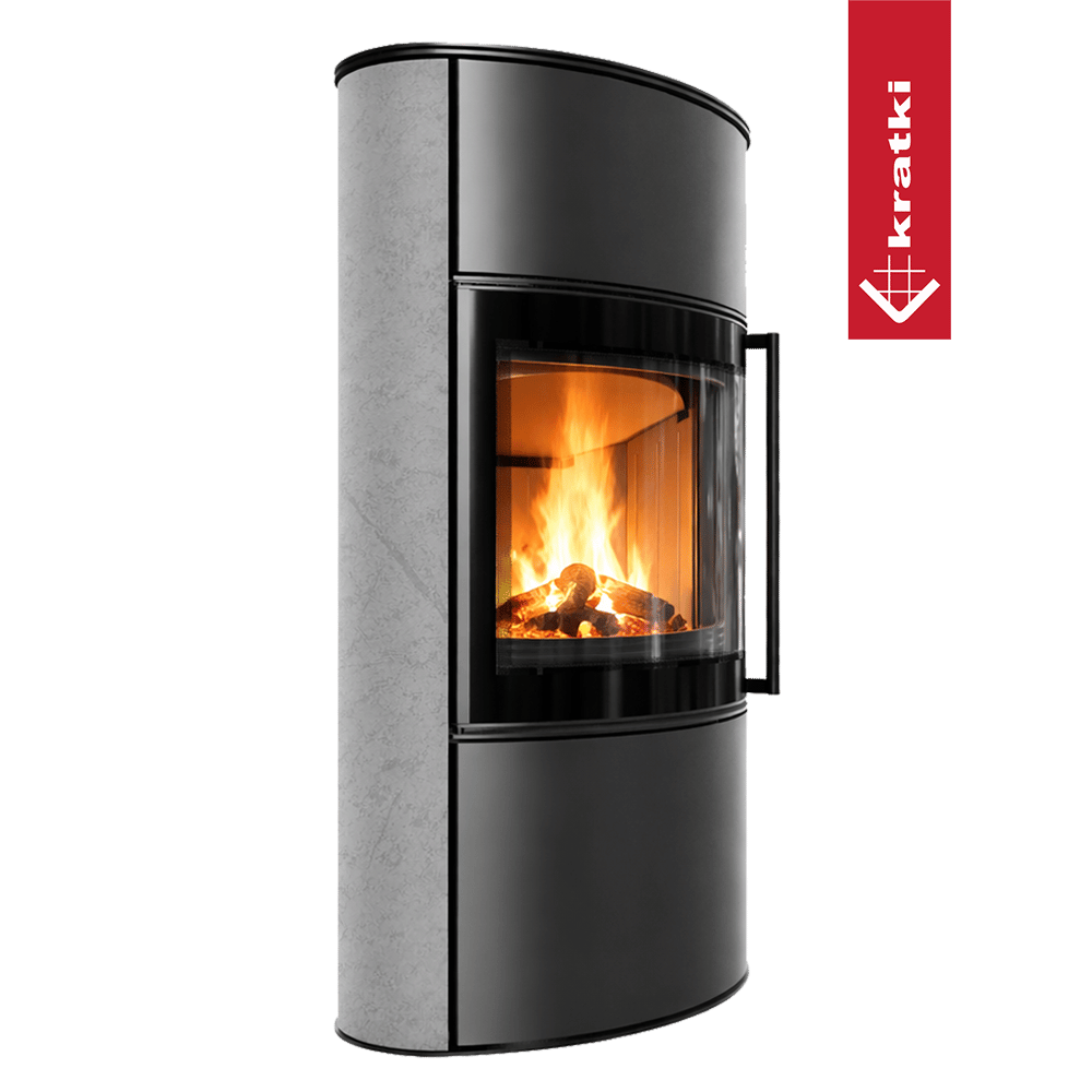 BJORN Ø 150 7 kW freistehender Stahlofen Hochdekorative GRAY SATIN Speicherkeramik; Stahlabdeckung